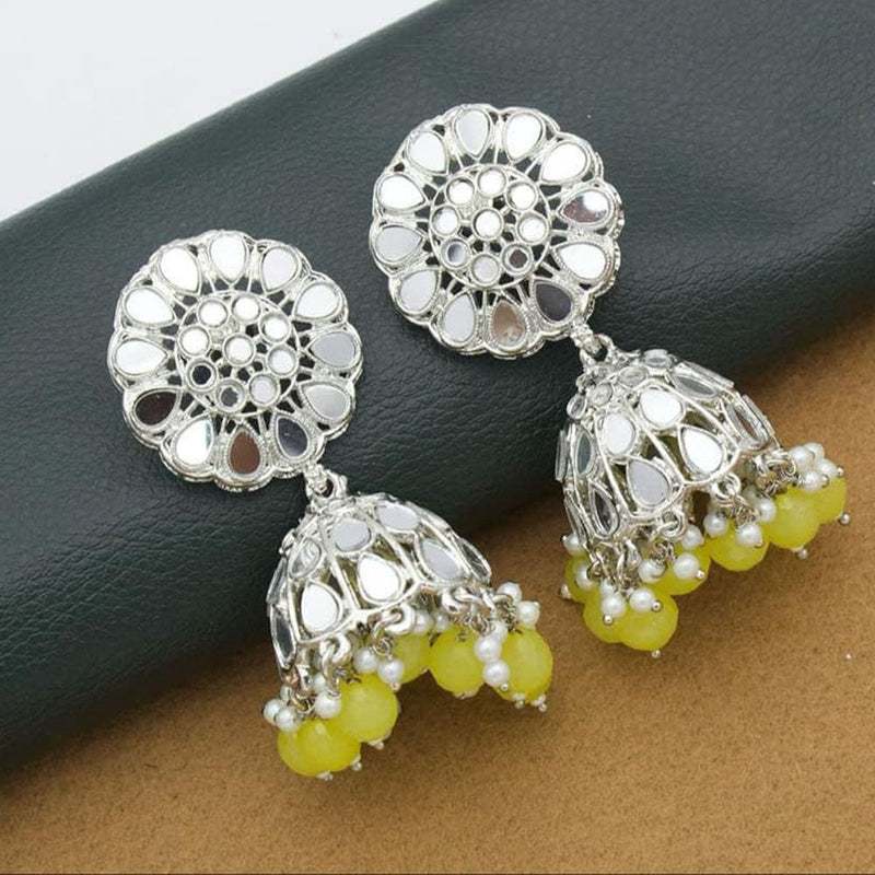 Anjali Jewellery Silver Plated Mirror Pearl And Beads Jhumki Earrings