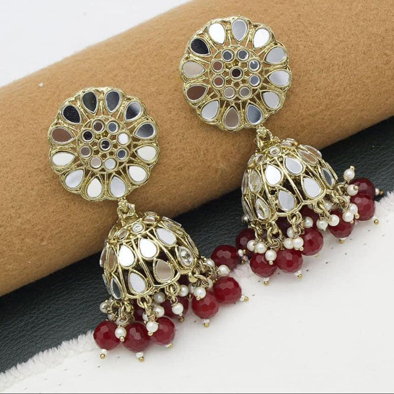 Anjali Jewellery Gold Plated Mirror Pearl And Beads Jhumki Earrings