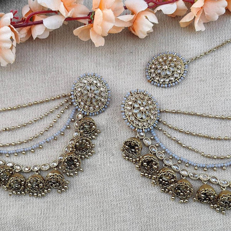 Anjali Jewellery Gold Plated Crystal Stone And Beads Kanchain Earrings With Mangtikka