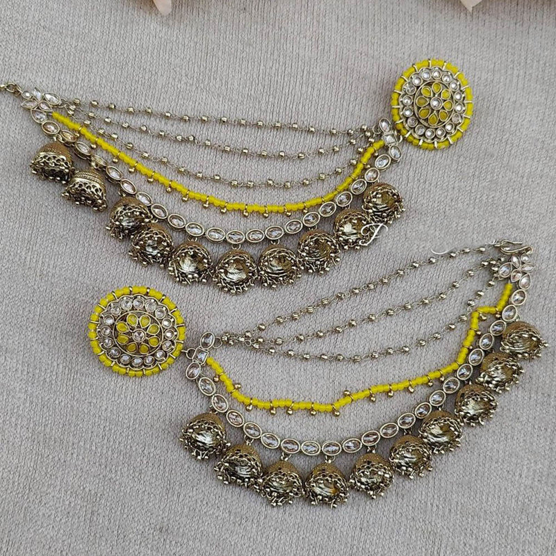 Anjali Jewellery Gold Plated Crystal Stone And Beads Kanchain Earrings With Mangtikka