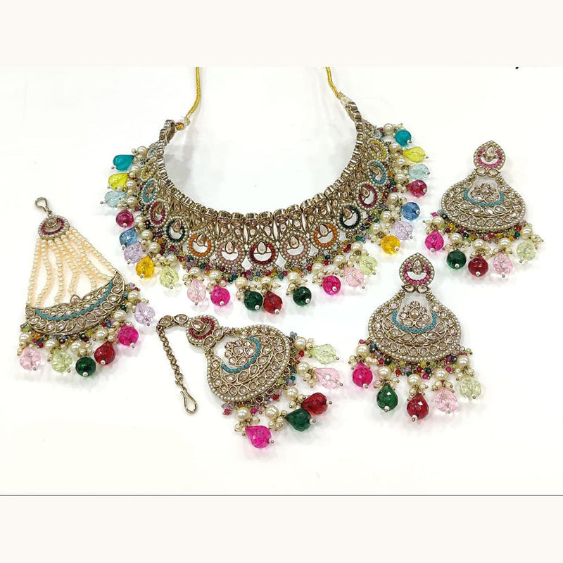 Anjali Jewellery Gold Plated Crystal Stone And Beads Choker Necklace Set