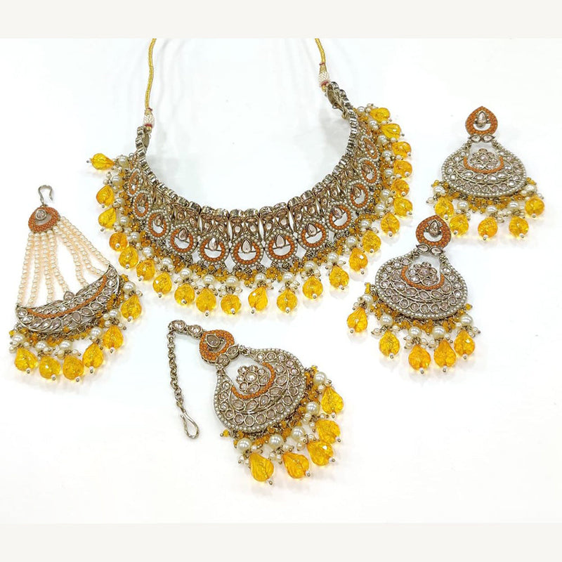 Anjali Jewellery Gold Plated Crystal Stone And Beads Choker Necklace Set