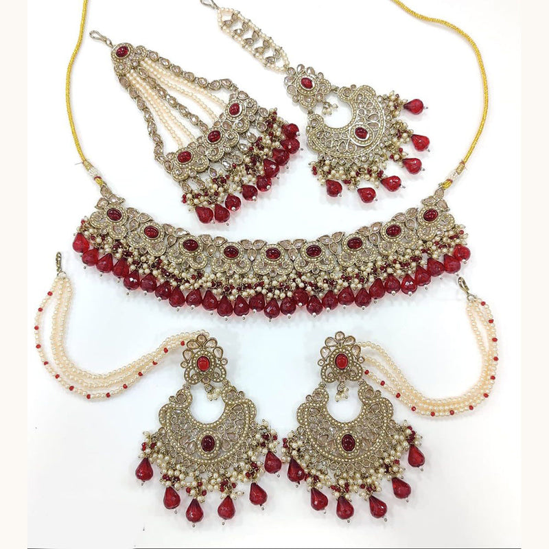 Anjali Jewellery Gold Plated Crystal Stone And Beads Choker Necklace Set