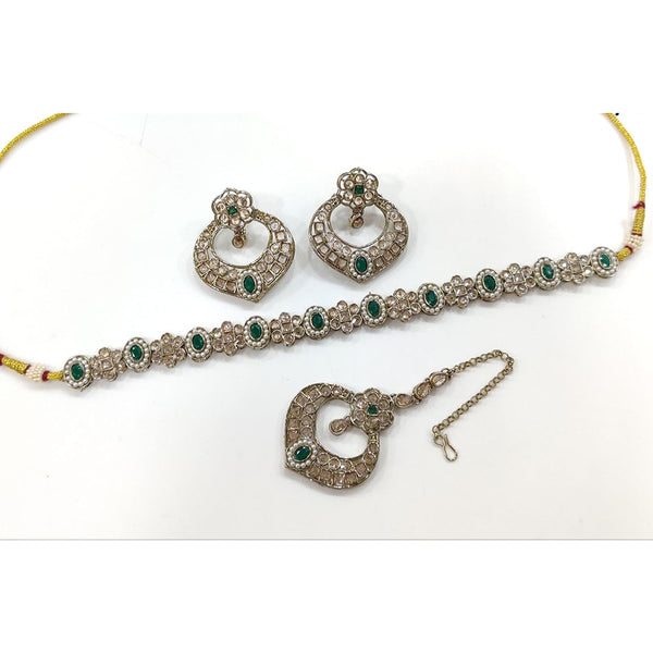 Anjali Jewellery Gold Plated Crystal Stone And Beads Choker Necklace Set