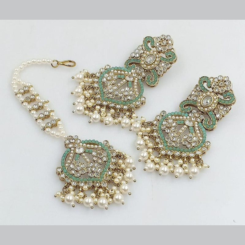 Anjali Jewellery Gold Plated Crystal Stone And Pearls Dangler Earrings With Maangtikka