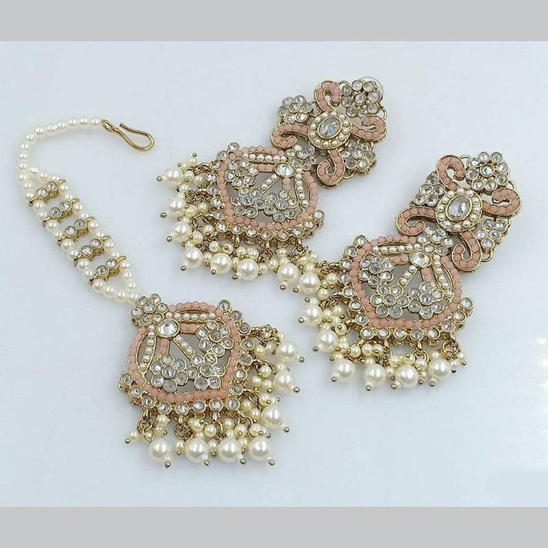 Anjali Jewellery Gold Plated Crystal Stone And Pearls Dangler Earrings With Maangtikka