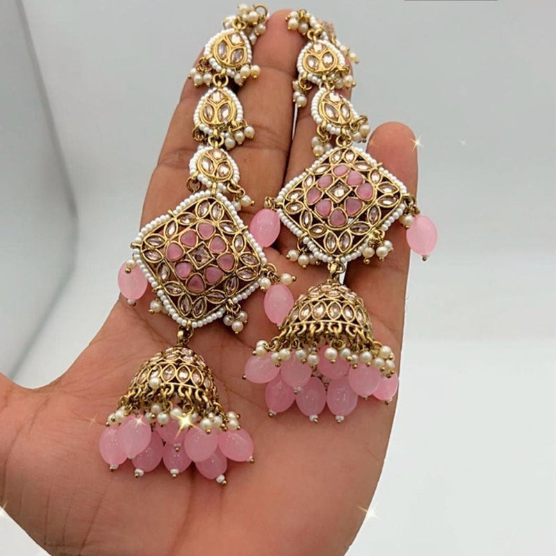 Anjali Jewellery Gold Plated Kundan Stone And Pearls Jhumki Earrings With Maangtikka