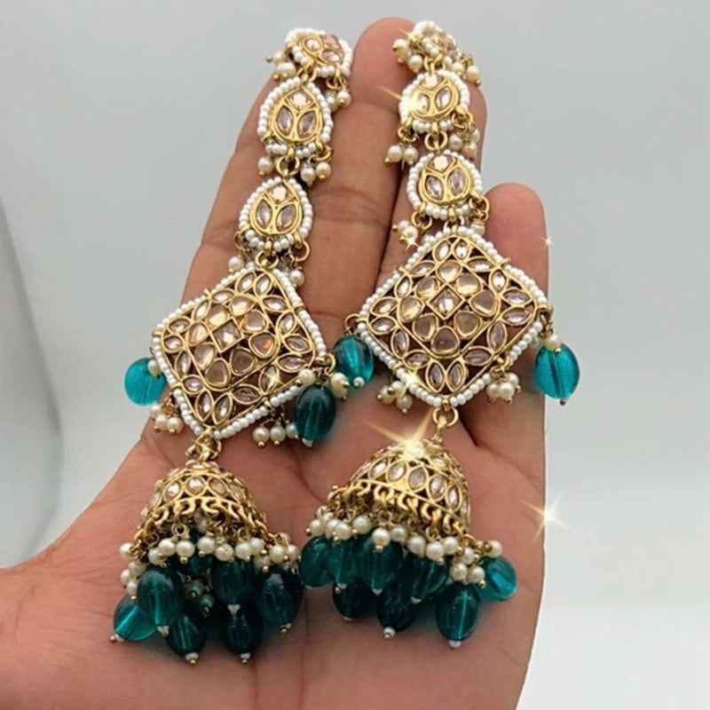 Anjali Jewellery Gold Plated Kundan Stone And Pearls Jhumki Earrings With Maangtikka