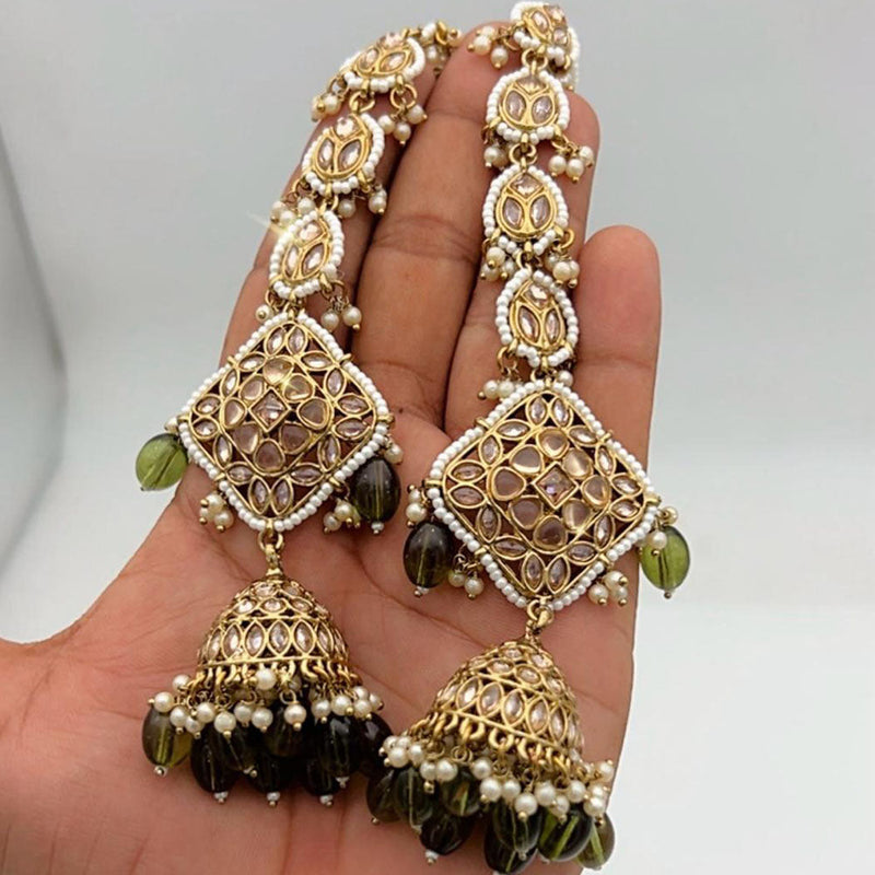 Anjali Jewellery Gold Plated Kundan Stone And Pearls Jhumki Earrings With Maangtikka