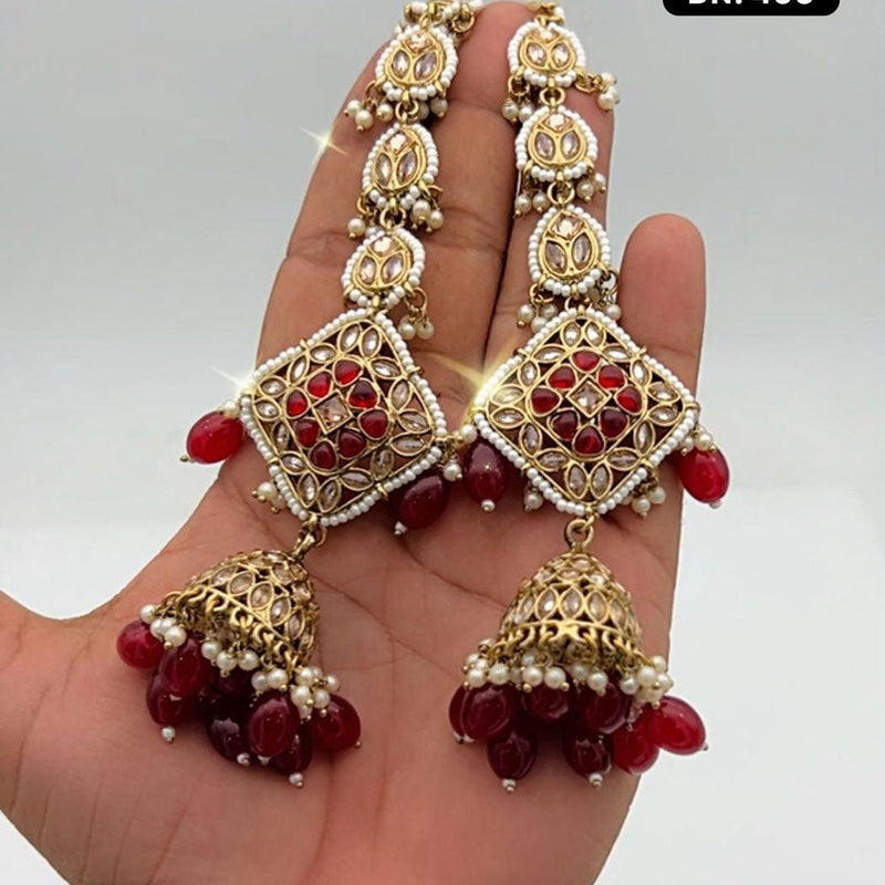 Anjali Jewellery Gold Plated Kundan Stone And Pearls Jhumki Earrings With Maangtikka