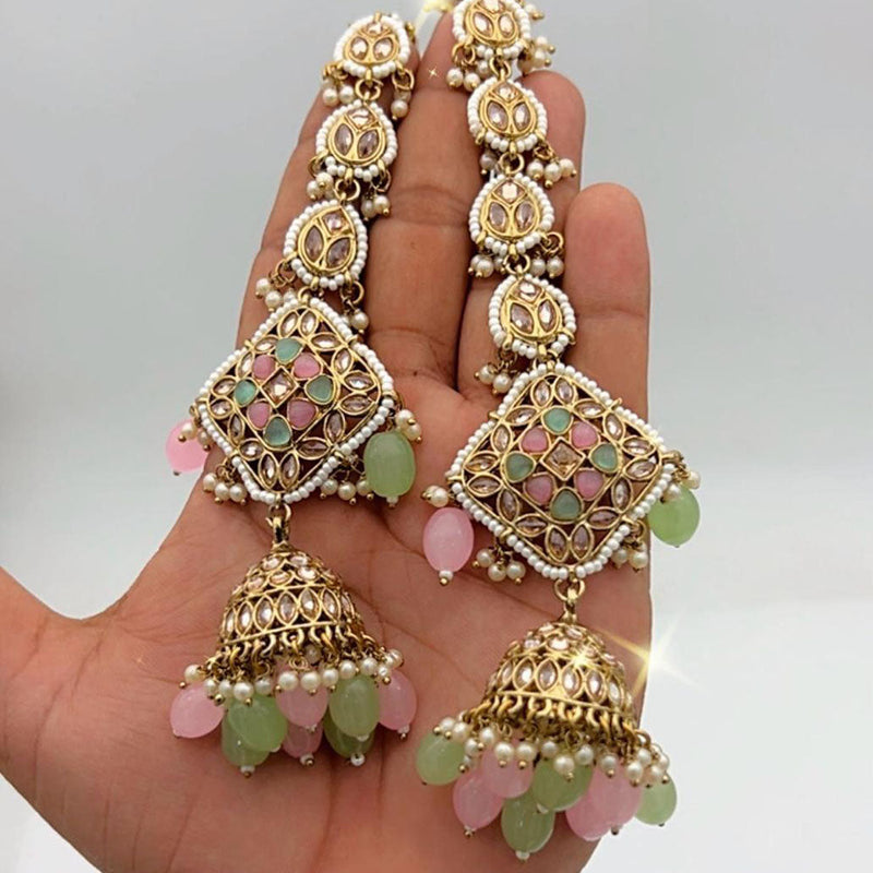 Anjali Jewellery Gold Plated Kundan Stone And Pearls Jhumki Earrings With Maangtikka