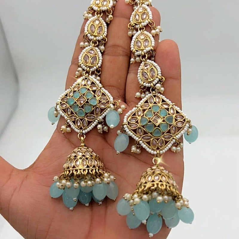 Anjali Jewellery Gold Plated Kundan Stone And Pearls Jhumki Earrings With Maangtikka