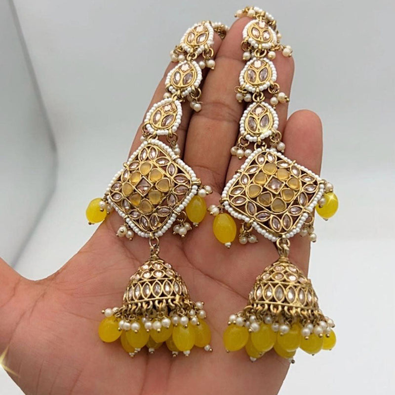 Anjali Jewellery Gold Plated Kundan Stone And Pearls Jhumki Earrings With Maangtikka