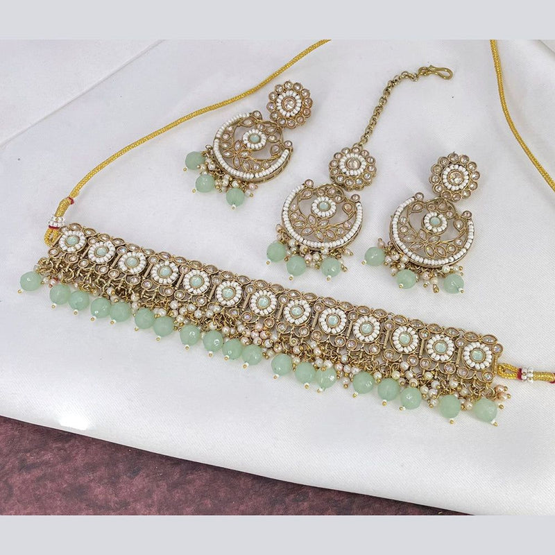 Anjali Jewellery Gold Plated Crystal Stone And Beads Choker Necklace Set