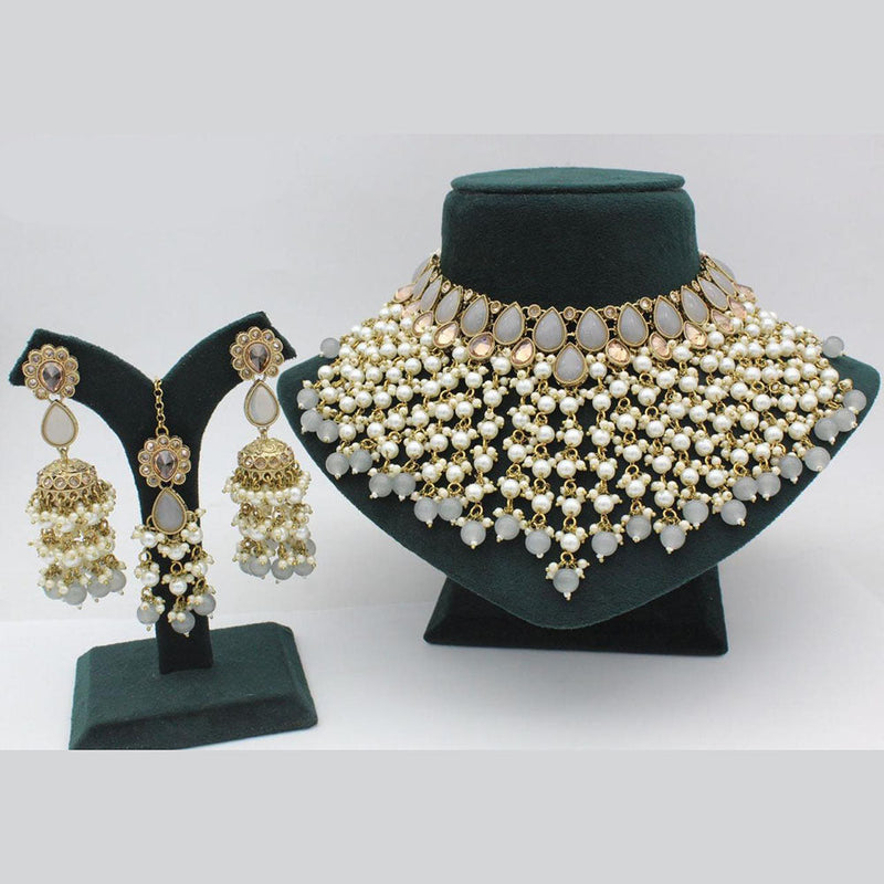 Anjali Jewellery Gold Plated Crystal Stone And Pearls Choker Necklace Set