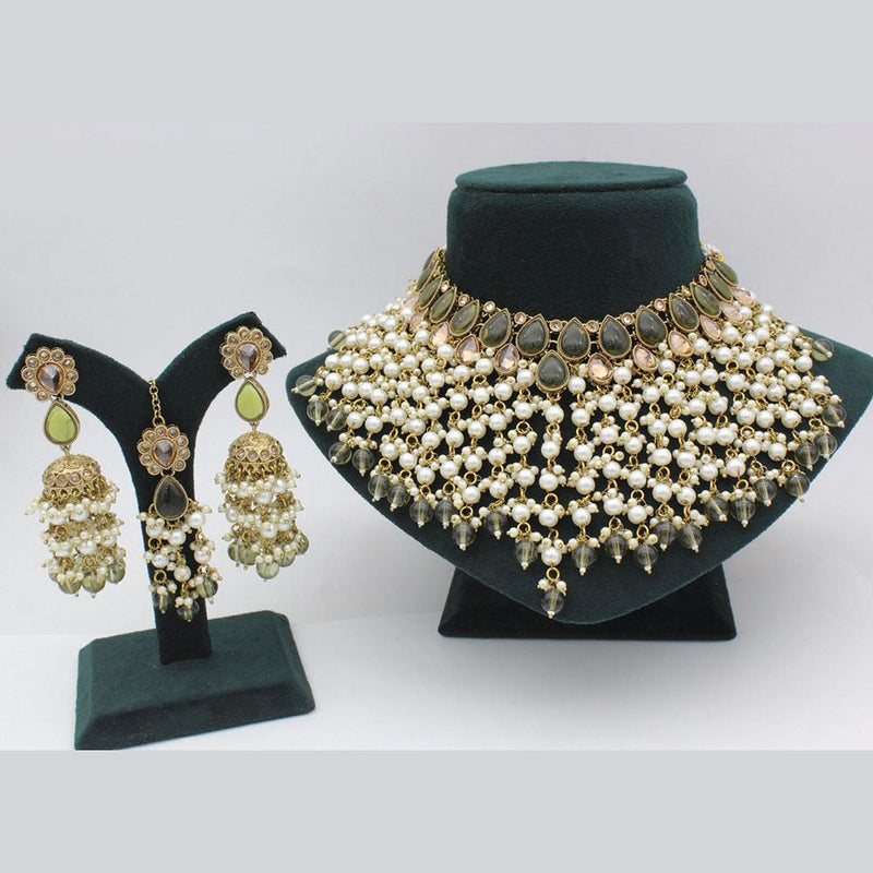 Anjali Jewellery Gold Plated Crystal Stone And Pearls Choker Necklace Set