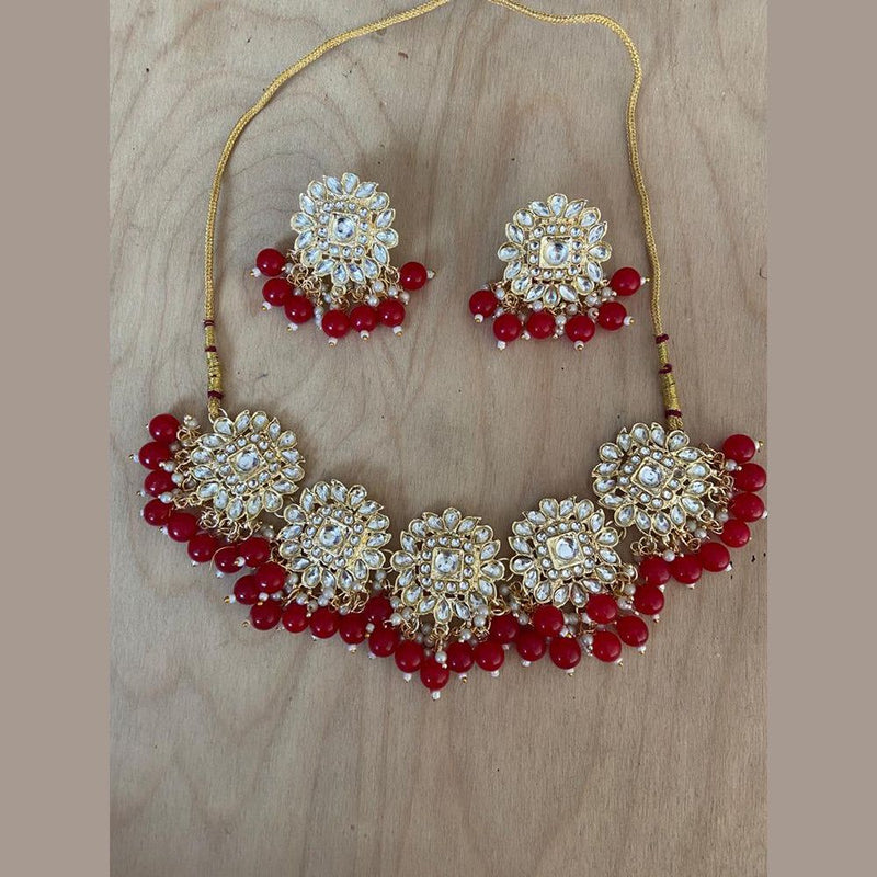 Anjali Jewellery Gold Plated Kundan And Pearls Choker Necklace Set