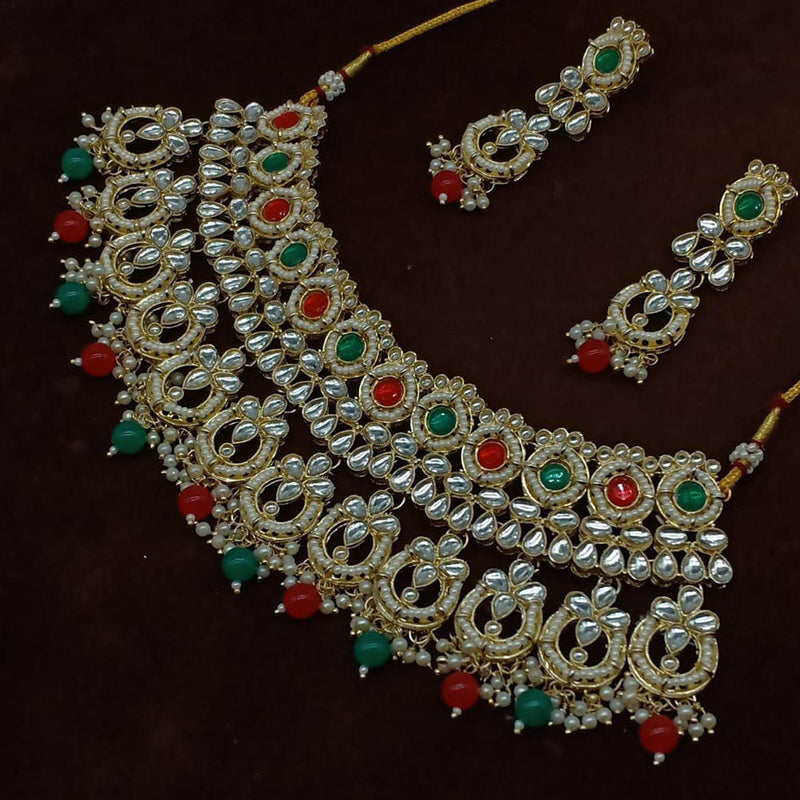 Anjali Jewellery Gold Plated Kundan And Pearls Choker Necklace Set