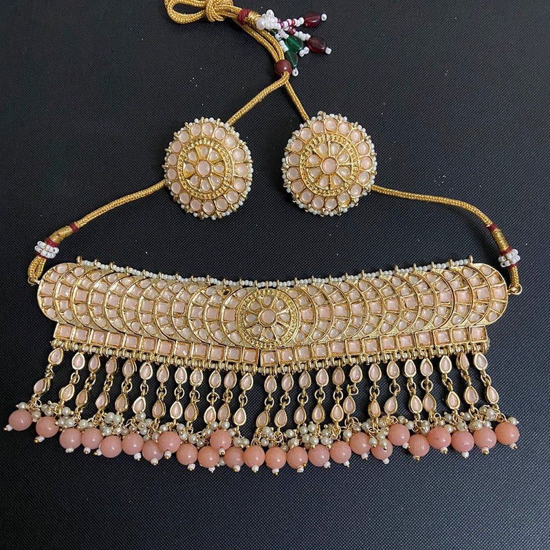 Anjali Jewellery Gold Plated Kundan And Pearls Choker Necklace Set