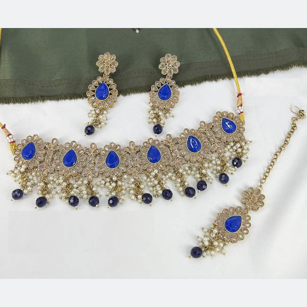 Anjali Jewellery Gold Plated Crystal Stone And Pearls Choker Necklace Set