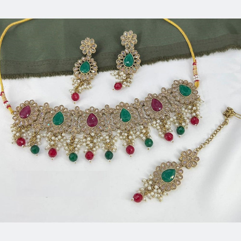 Anjali Jewellery Gold Plated Crystal Stone And Pearls Choker Necklace Set