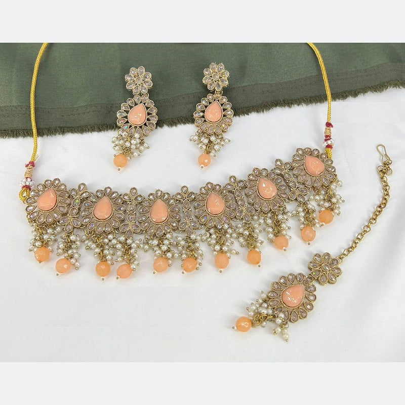 Anjali Jewellery Gold Plated Crystal Stone And Pearls Choker Necklace Set