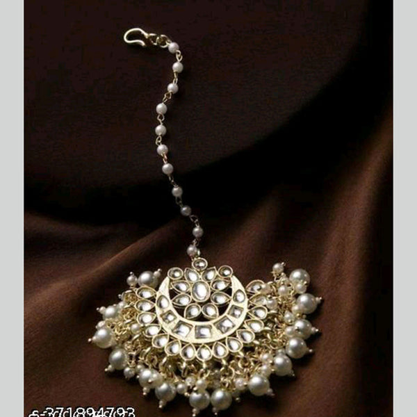 Anjali Jewellery Gold Plated Kundan Stone And Pearls Maangtikka