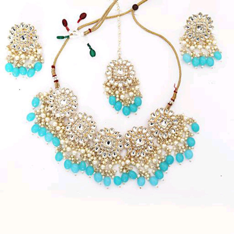 Anjali Jewellery Gold Plated Kundan Stone And Beads Choker Necklace Set