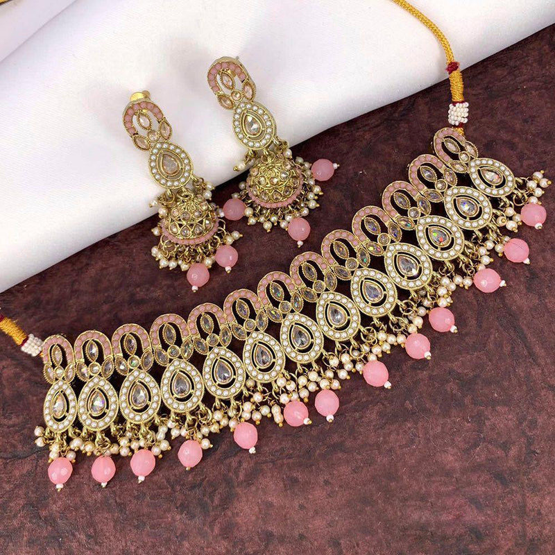 Anjali Jewellery Gold Plated Crystal Stone And Pearls Choker Necklace Set