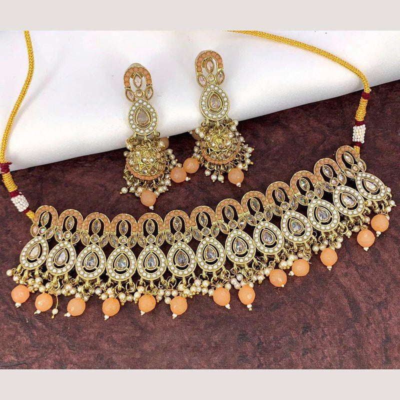 Anjali Jewellery Gold Plated Crystal Stone And Pearls Choker Necklace Set