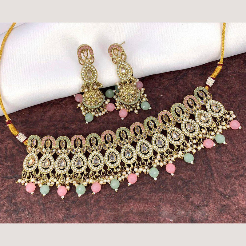 Anjali Jewellery Gold Plated Crystal Stone And Pearls Choker Necklace Set