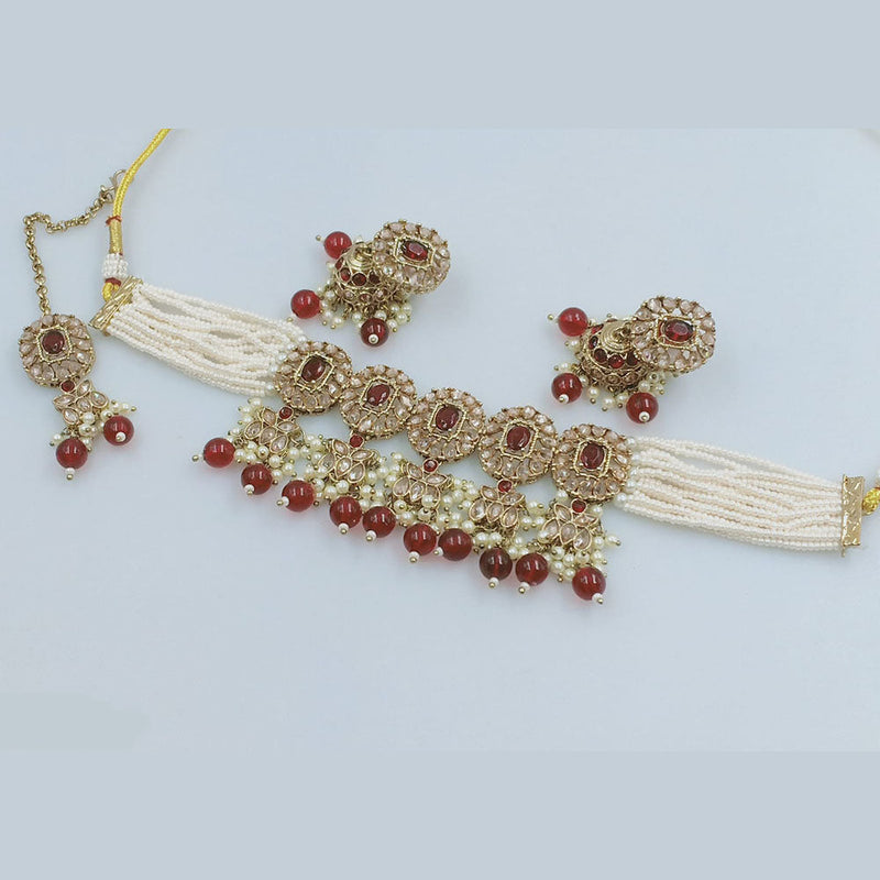 Anjali Jewellery Gold Plated Crystal Stone And Pearls Choker Necklace Set