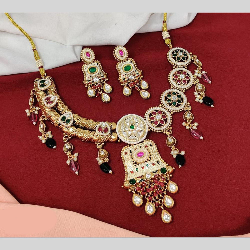 Anjali Jewellery Gold Plated Pota Stone And Meenakari Beads Necklace Set