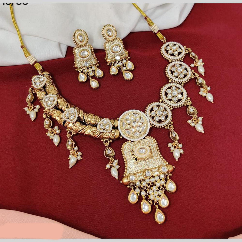 Anjali Jewellery Gold Plated Pota Stone And Meenakari Beads Necklace Set