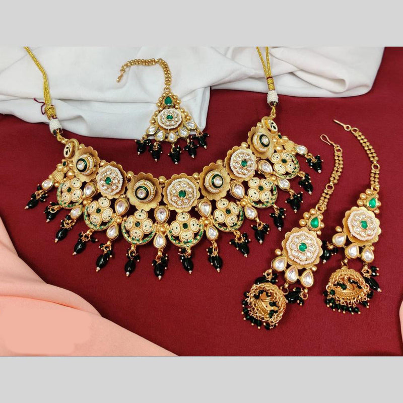 Anjali Jewellery Gold Plated Pota Stone And Meenakari Beads Choker Necklace Set