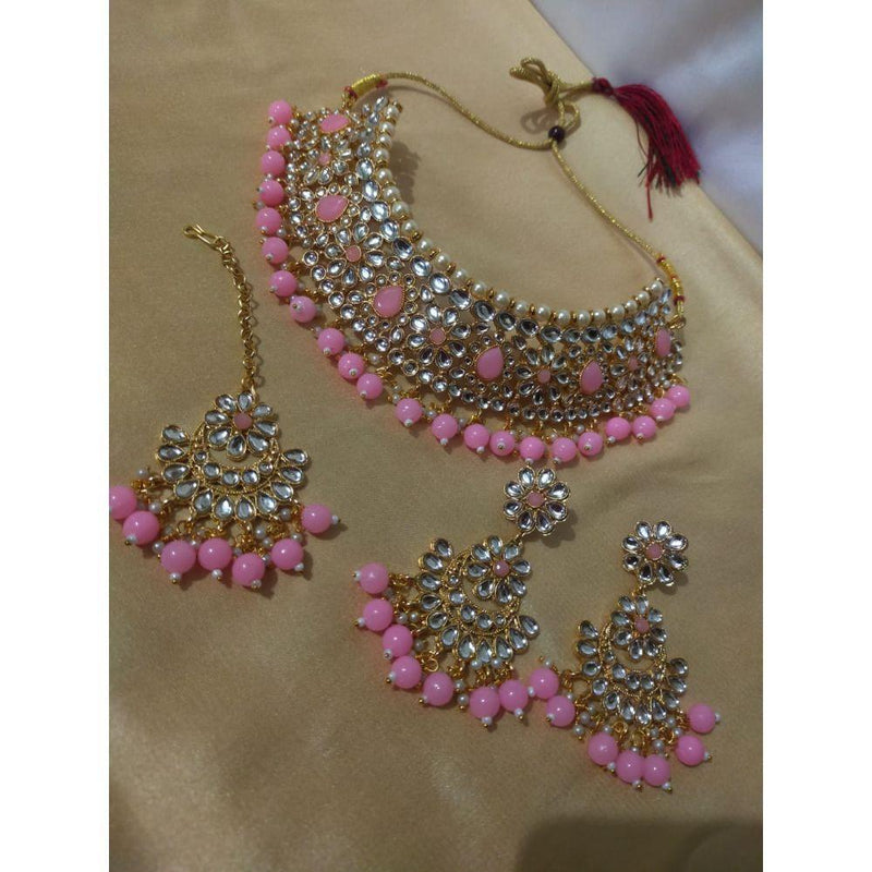 Anjali Jewellery Gold Plated Kundan Stone And Beads Choker Necklace Set