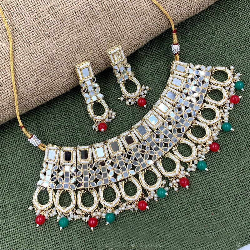 Anjali Jewellery Gold Plated Mirror And Pearls Choker Necklace Set