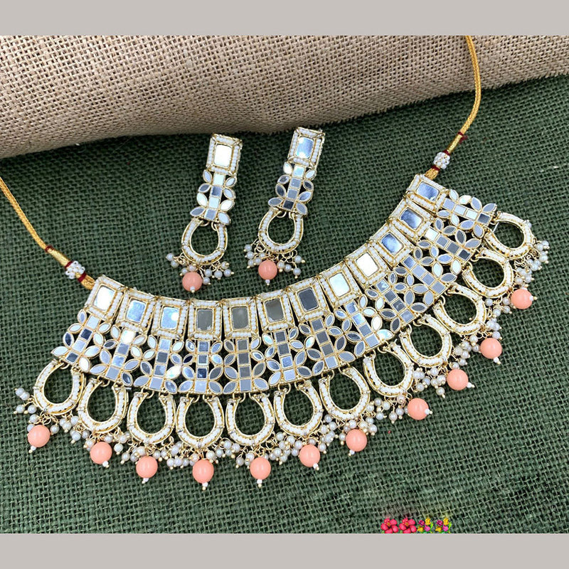 Anjali Jewellery Gold Plated Mirror And Pearls Choker Necklace Set