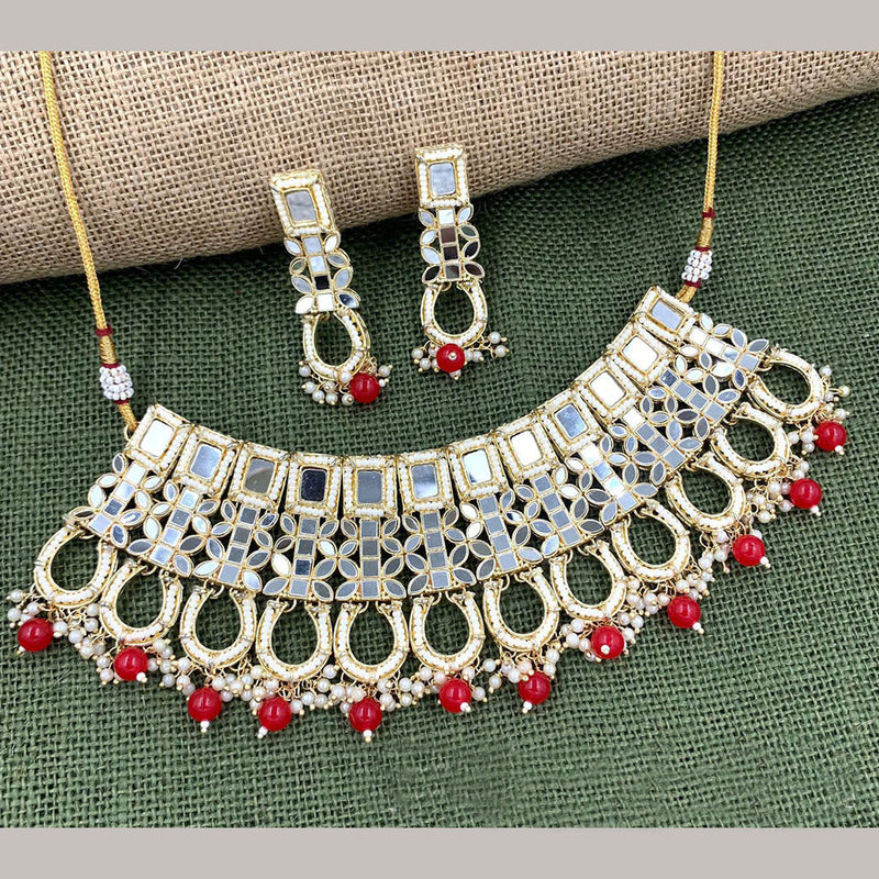 Anjali Jewellery Gold Plated Mirror And Pearls Choker Necklace Set