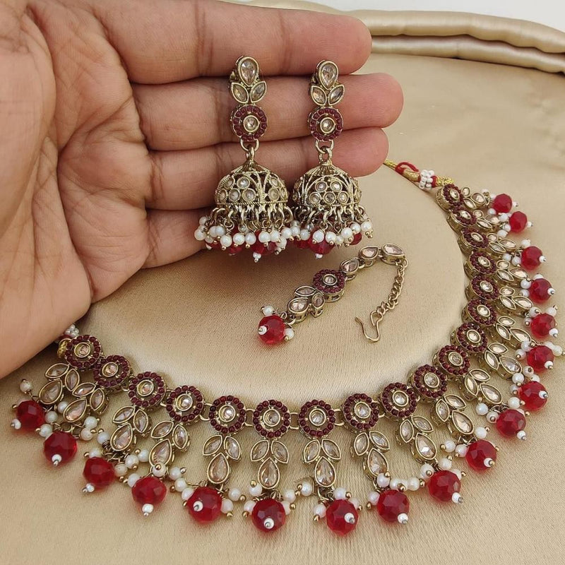 Anjali Jewellery Gold Plated Crystal Stone And Pearls Necklace Set