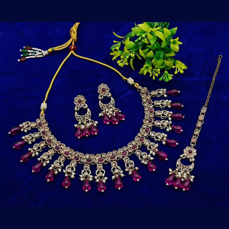 Anjali Jewellery Gold Plated Crystal Stone And Pearls Necklace Set