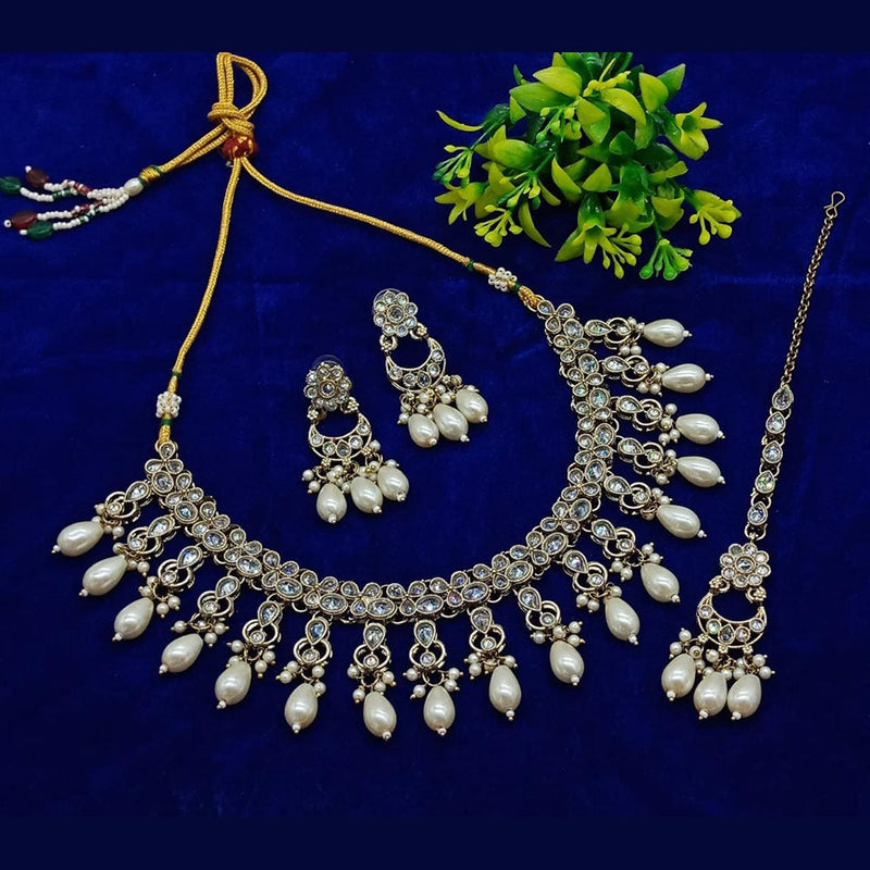 Anjali Jewellery Gold Plated Crystal Stone And Pearls Necklace Set