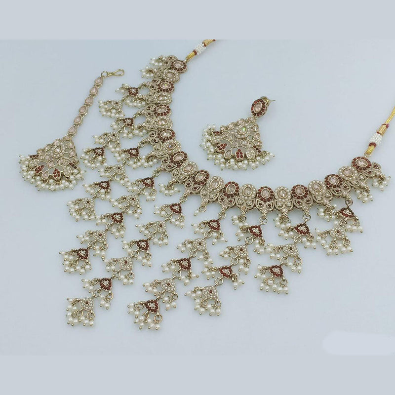 Anjali Jewellery Gold Plated Crystal Stone And Pearls Necklace Set