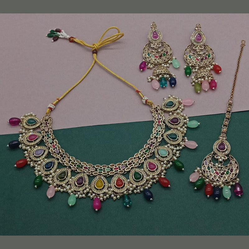 Anjali Jewellery Gold Plated Crystal Stone And Pearls Necklace Set