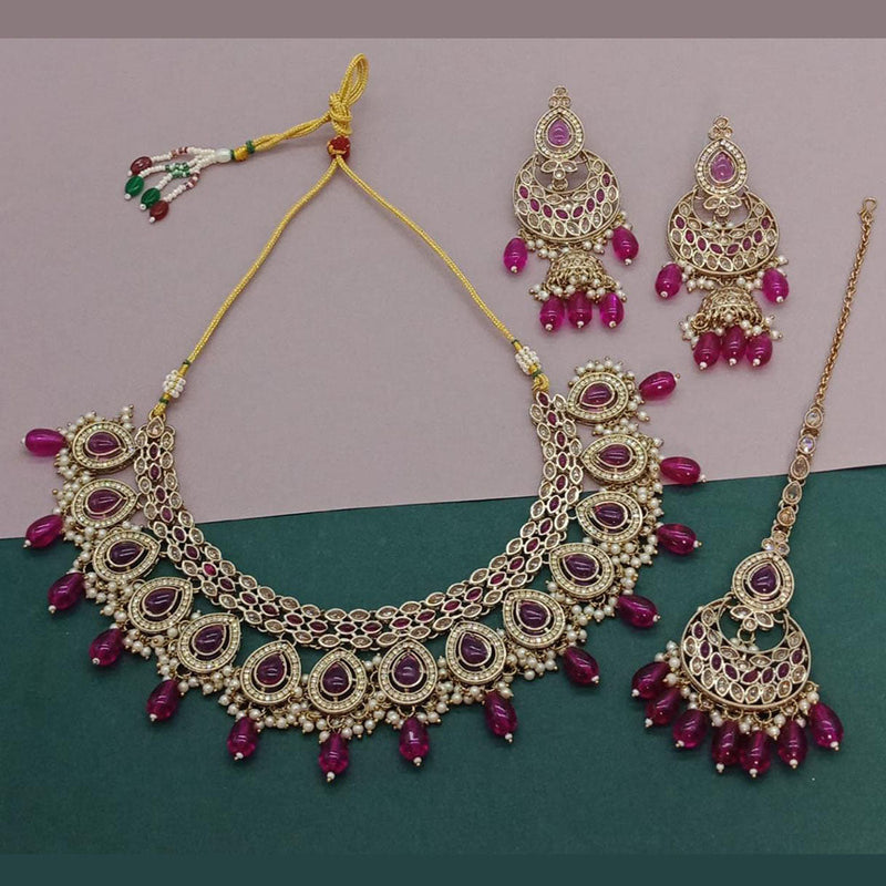 Anjali Jewellery Gold Plated Crystal Stone And Pearls Necklace Set