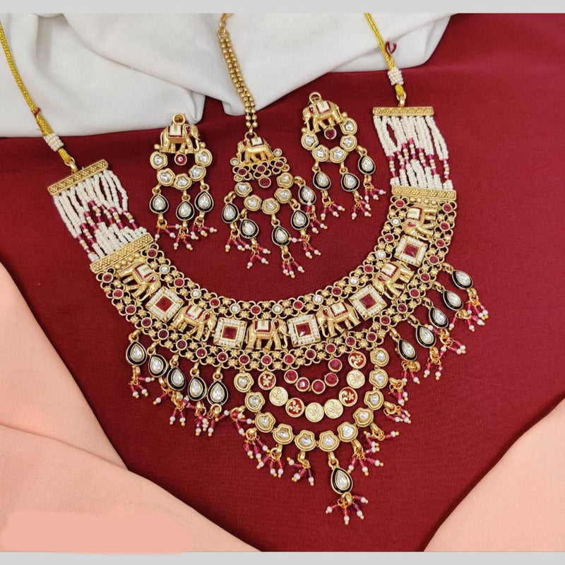 Anjali Jewellery Gold Plated Pota Stone And Meenakari Pearls Necklace Set