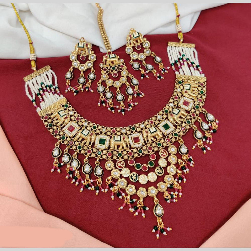 Anjali Jewellery Gold Plated Pota Stone And Meenakari Pearls Necklace Set