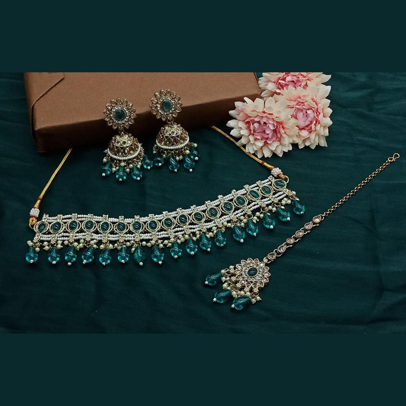 Anjali Jewellery Gold Plated Kundan Stone And Pearls Choker Necklace Set