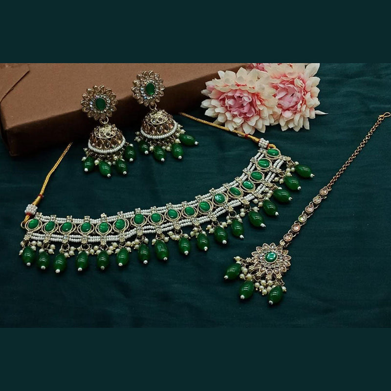 Anjali Jewellery Gold Plated Kundan Stone And Pearls Choker Necklace Set