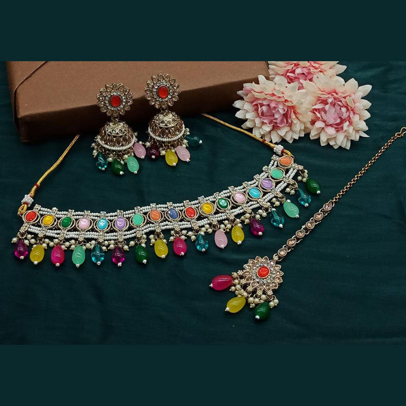 Anjali Jewellery Gold Plated Kundan Stone And Pearls Choker Necklace Set